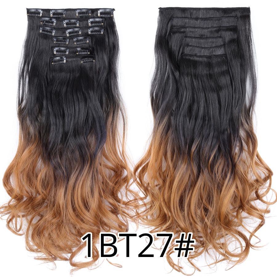 Alileader Synthetic Clip On Hair Extension 6Pcs/Set 22inch Straight Hairpiece Curly 16 Clips In Hair Ombre Heat Resistant Fiber