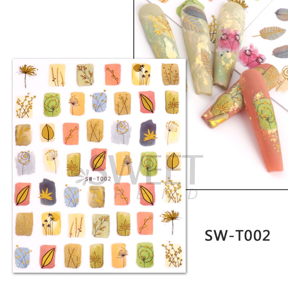 Maple Leaf Fall Nail Design Black Yellow Leaves Autumn Nail Art Stickers for Manicure 3D Polish  October Sliders Foils SASW-CS