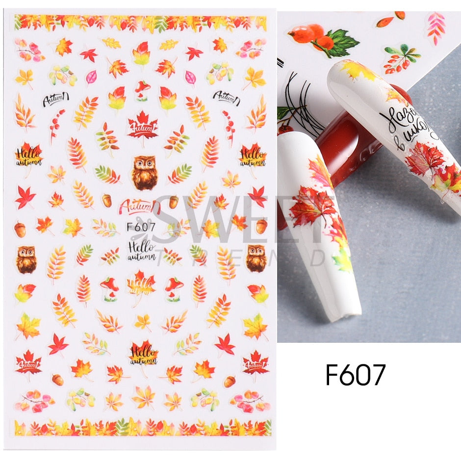 Maple Leaf Fall Nail Design Black Yellow Leaves Autumn Nail Art Stickers for Manicure 3D Polish  October Sliders Foils SASW-CS