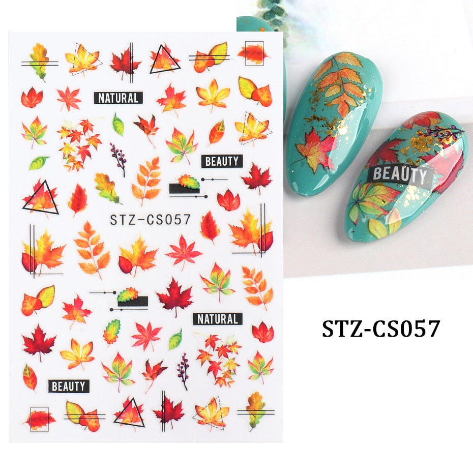 Maple Leaf Fall Nail Design Black Yellow Leaves Autumn Nail Art Stickers for Manicure 3D Polish  October Sliders Foils SASW-CS