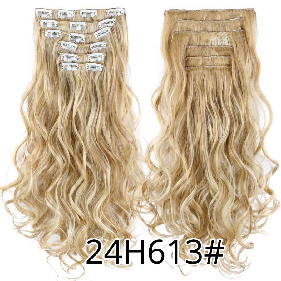 Alileader Synthetic Clip On Hair Extension 6Pcs/Set 22inch Straight Hairpiece Curly 16 Clips In Hair Ombre Heat Resistant Fiber