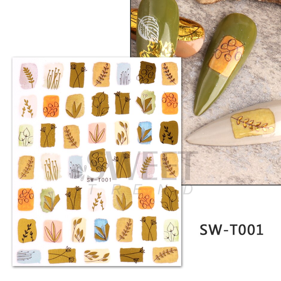 Maple Leaf Fall Nail Design Black Yellow Leaves Autumn Nail Art Stickers for Manicure 3D Polish  October Sliders Foils SASW-CS