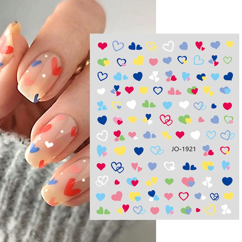 Harunouta Purple Heart Love Design 3D Nail Sticker Letters Stickers Face Pattern Trasnfer Sliders Valentine Nail Art Decoration