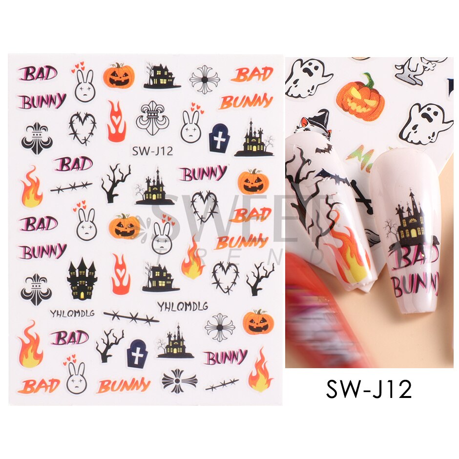 Maple Leaf Fall Nail Design Black Yellow Leaves Autumn Nail Art Stickers for Manicure 3D Polish  October Sliders Foils SASW-CS