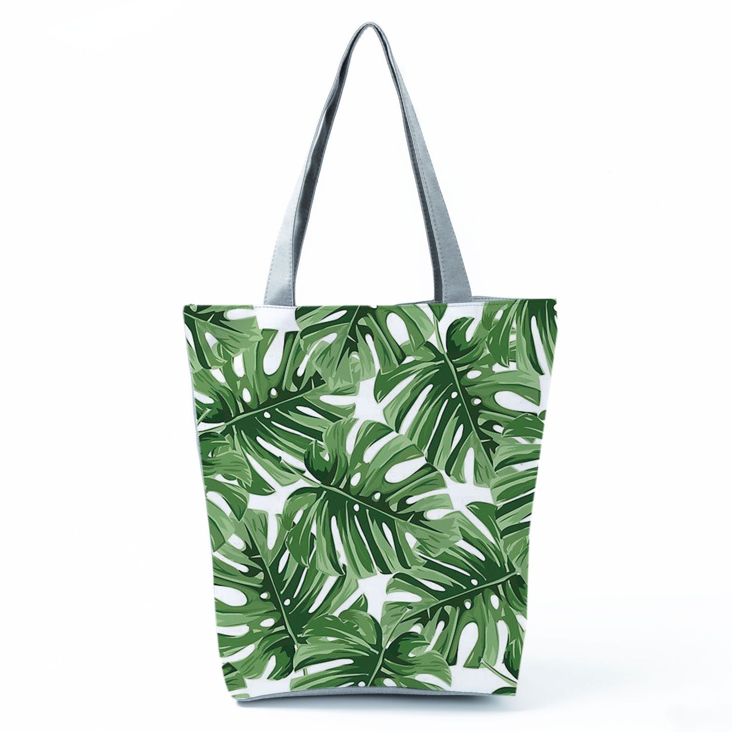 Miyahouse Summer Green Leaf Printed Women Handbag Foldable & Reusable Beach Bag Large Capacity Canvas Travel Bag For Female