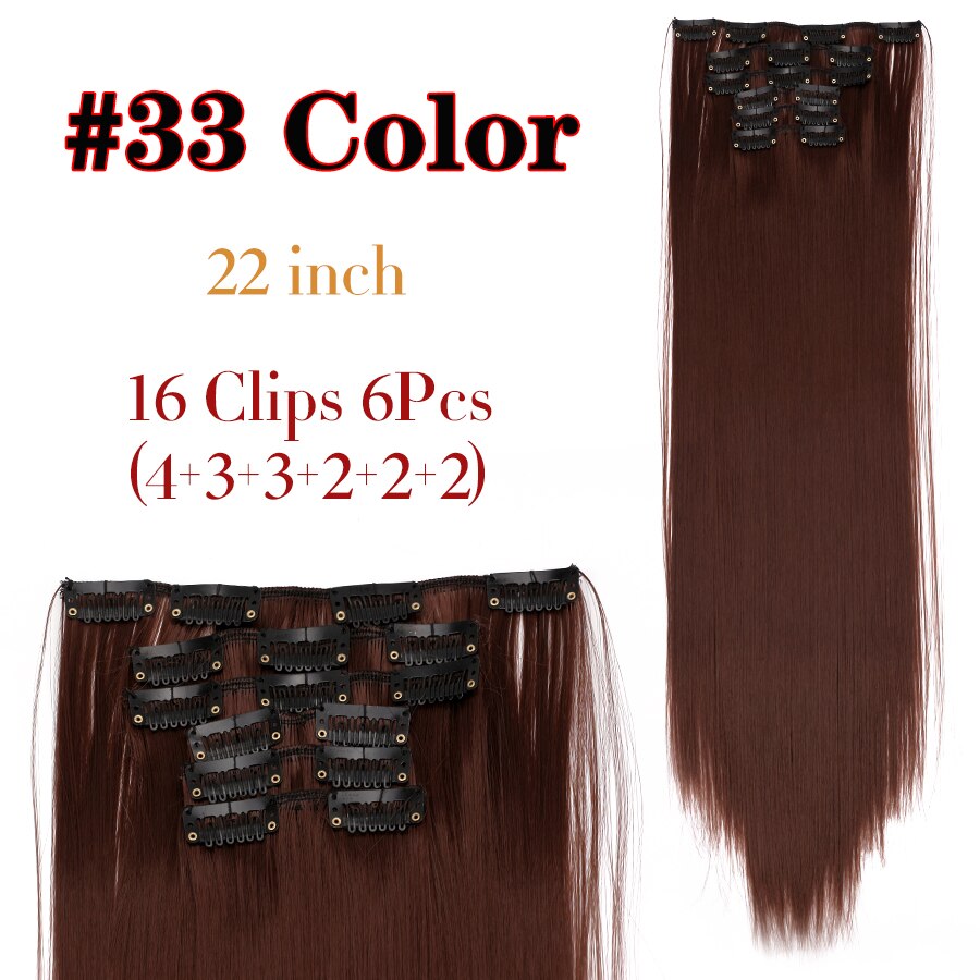 Alileader Synthetic Clip On Hair Extension 6Pcs/Set 22inch Straight Hairpiece Curly 16 Clips In Hair Ombre Heat Resistant Fiber