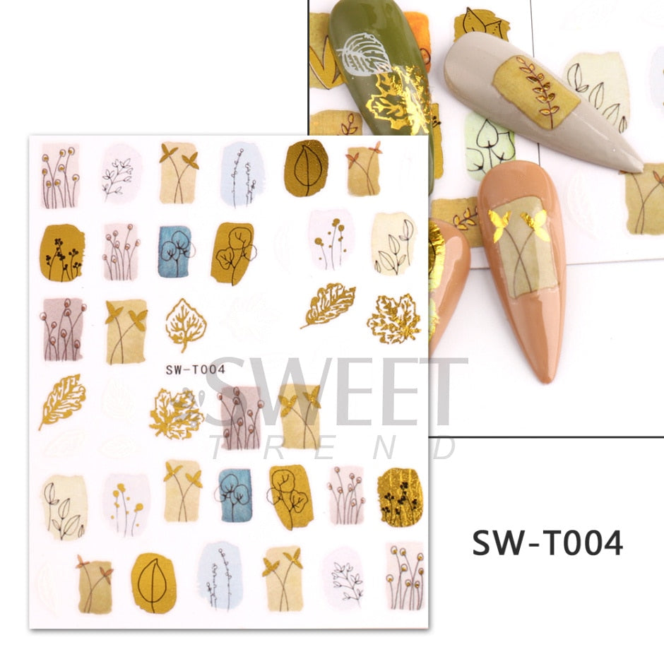 Maple Leaf Fall Nail Design Black Yellow Leaves Autumn Nail Art Stickers for Manicure 3D Polish  October Sliders Foils SASW-CS