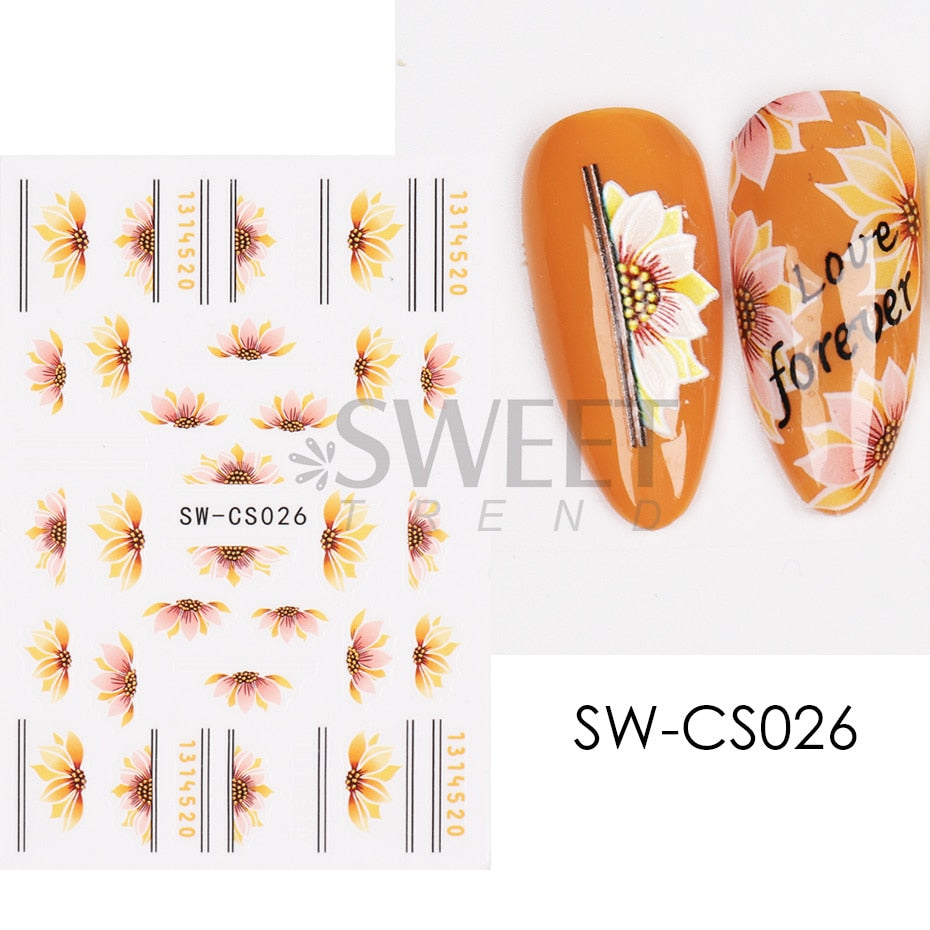 Maple Leaf Fall Nail Design Black Yellow Leaves Autumn Nail Art Stickers for Manicure 3D Polish  October Sliders Foils SASW-CS