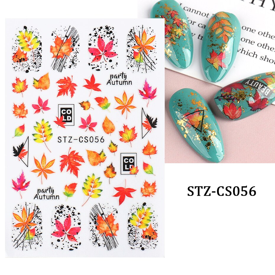 Maple Leaf Fall Nail Design Black Yellow Leaves Autumn Nail Art Stickers for Manicure 3D Polish  October Sliders Foils SASW-CS