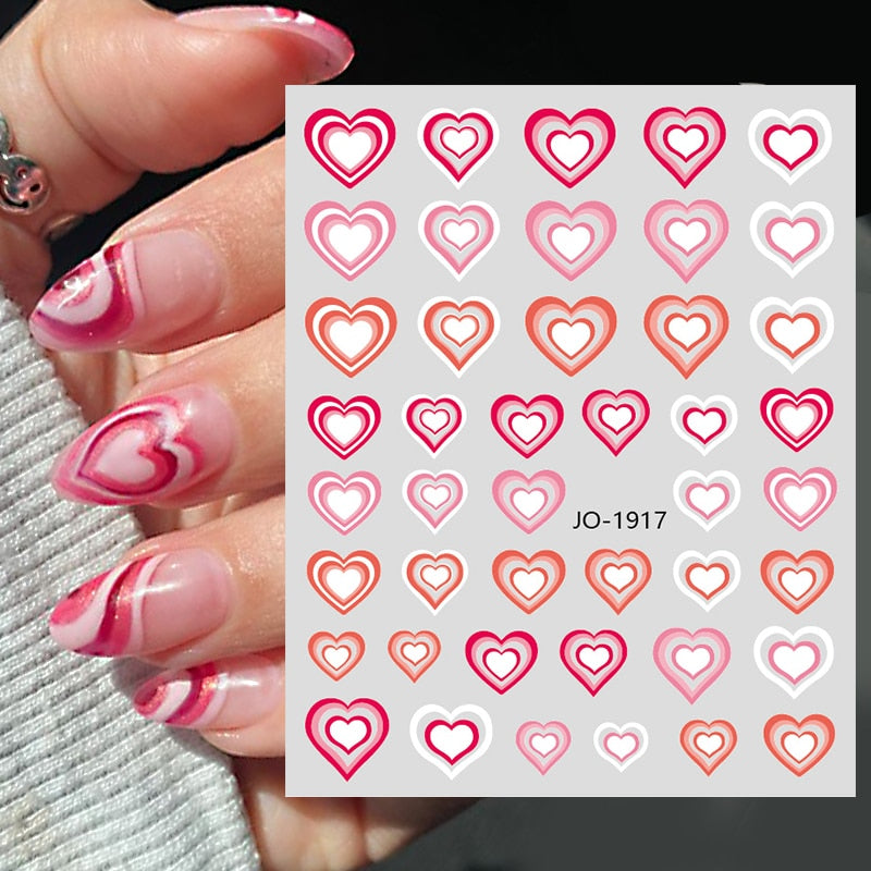 Harunouta Purple Heart Love Design 3D Nail Sticker Letters Stickers Face Pattern Trasnfer Sliders Valentine Nail Art Decoration