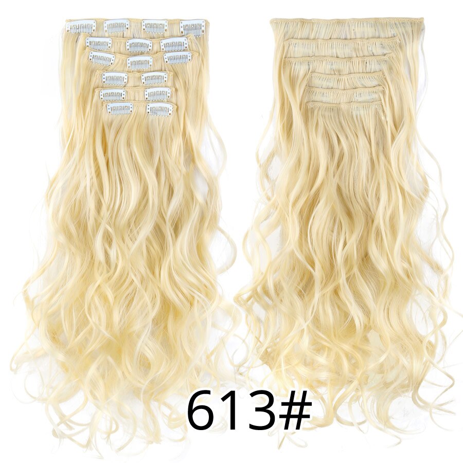 Alileader Synthetic Clip On Hair Extension 6Pcs/Set 22inch Straight Hairpiece Curly 16 Clips In Hair Ombre Heat Resistant Fiber