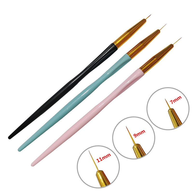 3Pcs French Stripe Nail Art Liner Brush Set Tips Ultra-thin Line Drawing Pen Dual End UV Gel Painting Brushes Manicure Tools