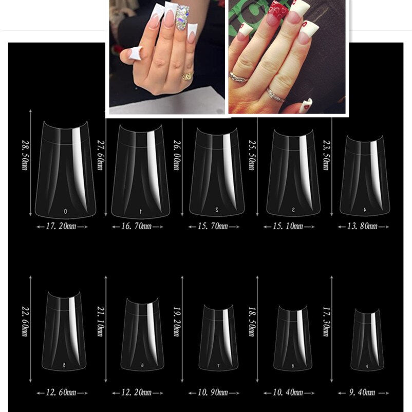 WAKEFULNESS 100Pcs Long Ballerina Nails Clear Coffin Fake Nails Tips ABS Full Cover Pointed Fasle Nails Manicure Charms