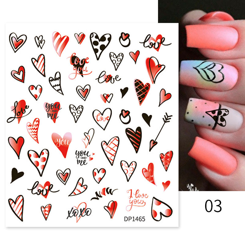 Harunouta Purple Heart Love Design 3D Nail Sticker Letters Stickers Face Pattern Trasnfer Sliders Valentine Nail Art Decoration