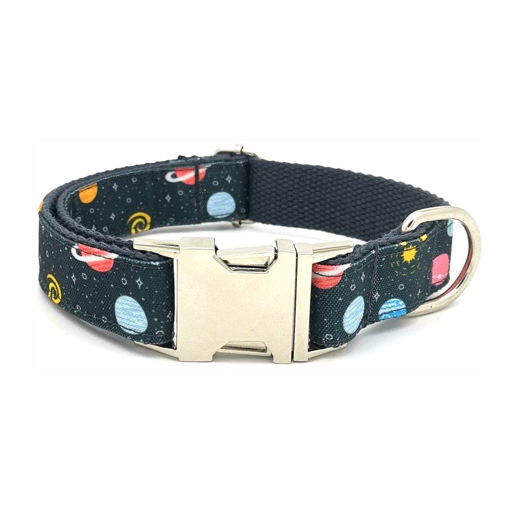 Personalized Space Monster Pet Collar Durable Custom Puppy Name ID Tag Adjustable Rocket Planet Alien Basic Dog Collar Leash