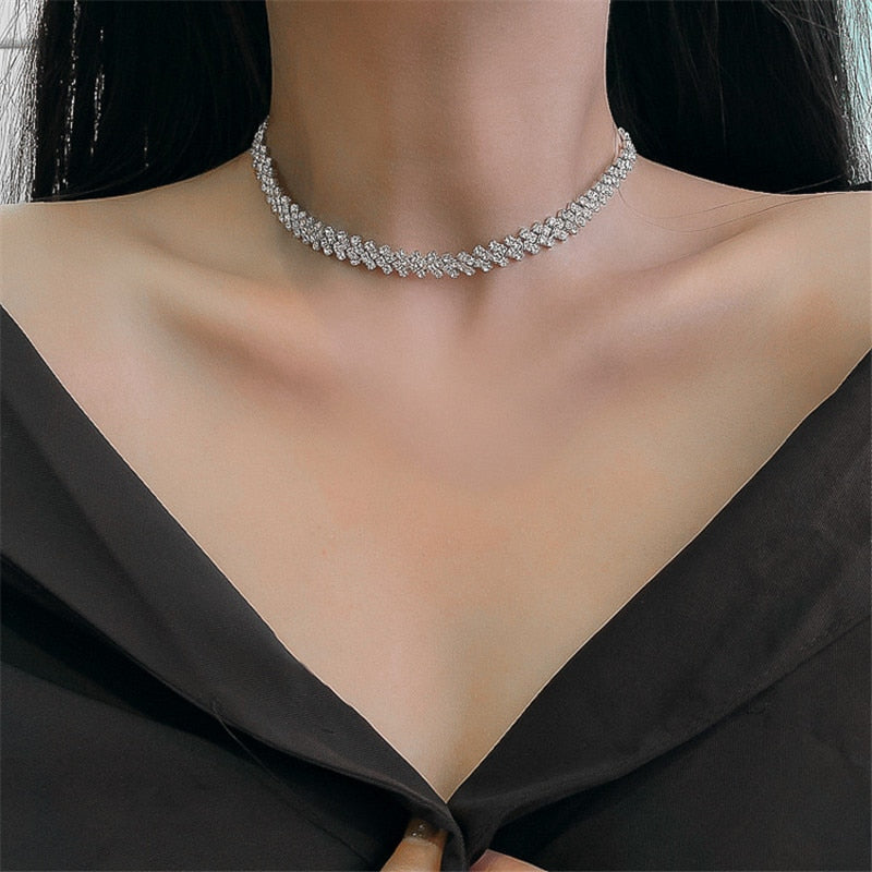 FYUAN Fashion Full Rhinestone Choker Necklaces for Women Geometric Crystal Necklaces Weddings Jewelry Party Gifts