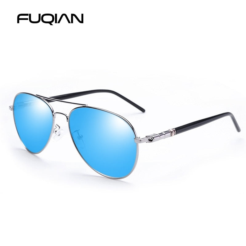 FUQIAN Fashion Pilot Men Polarized Sunglasses Oversized Metal Aviation Male Sun Glasses Classic Black Driving Shades UV400