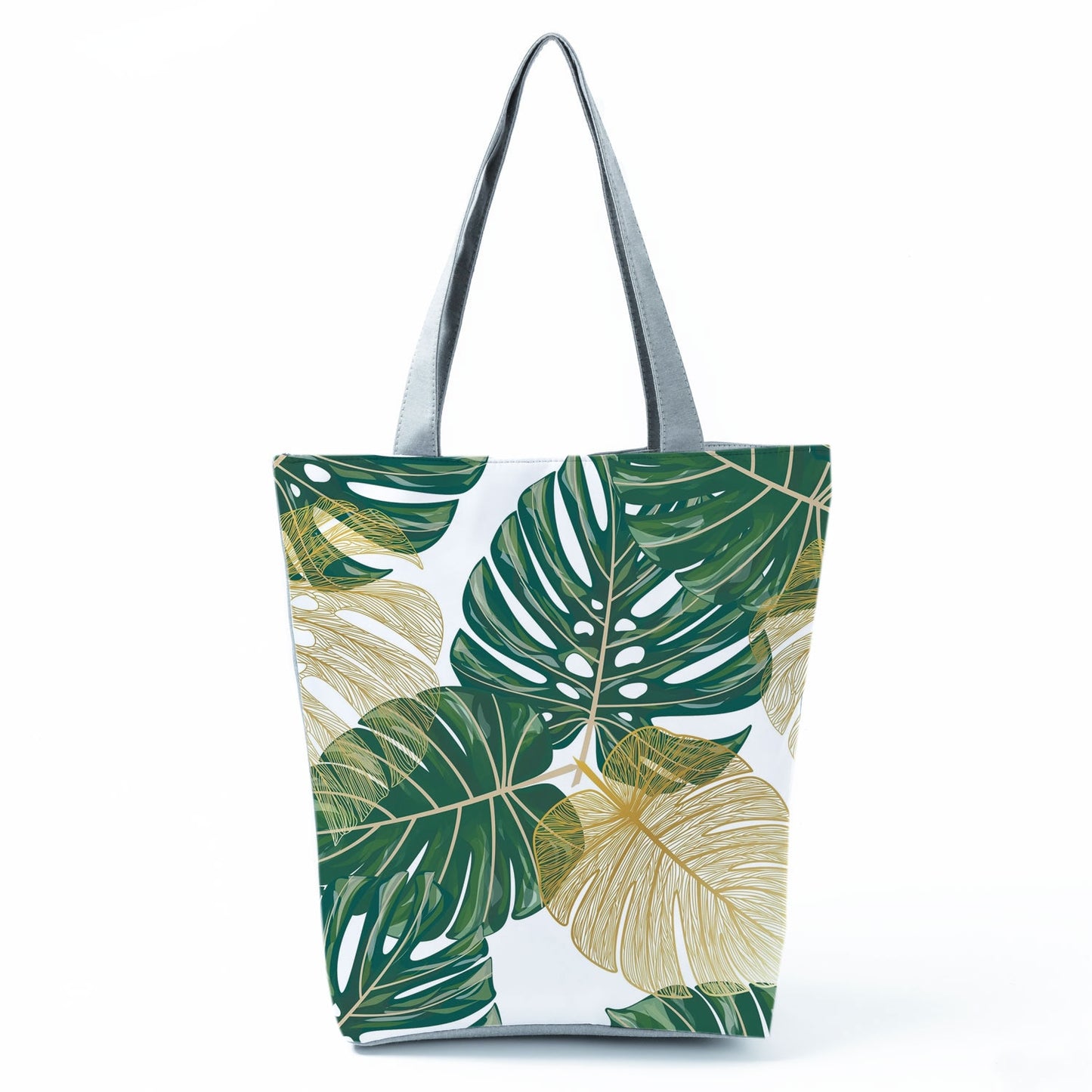 Miyahouse Summer Green Leaf Printed Women Handbag Foldable & Reusable Beach Bag Large Capacity Canvas Travel Bag For Female