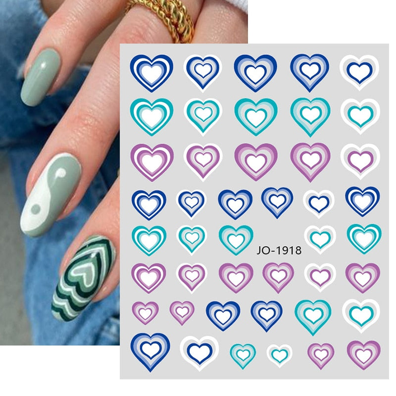 Harunouta Purple Heart Love Design 3D Nail Sticker Letters Stickers Face Pattern Trasnfer Sliders Valentine Nail Art Decoration