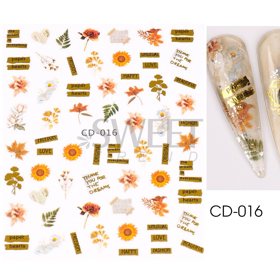 Maple Leaf Fall Nail Design Black Yellow Leaves Autumn Nail Art Stickers for Manicure 3D Polish  October Sliders Foils SASW-CS