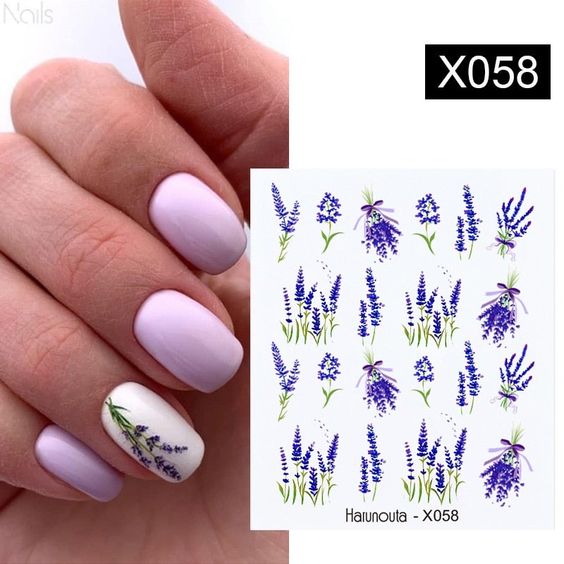 Harunouta 1 Sheet Nail Water Decals Transfer Lavender Spring Flower Leaves Nail Art Stickers Nail Art Manicure DIY