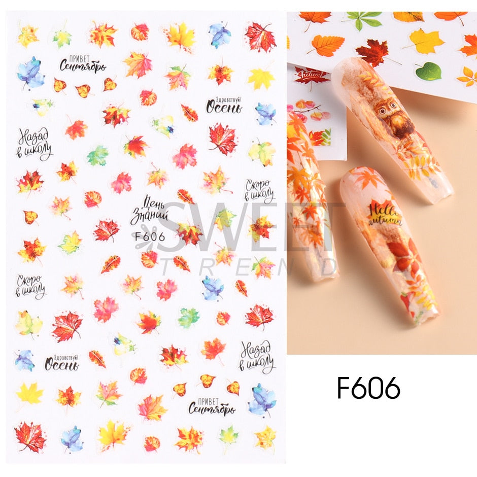 Maple Leaf Fall Nail Design Black Yellow Leaves Autumn Nail Art Stickers for Manicure 3D Polish  October Sliders Foils SASW-CS