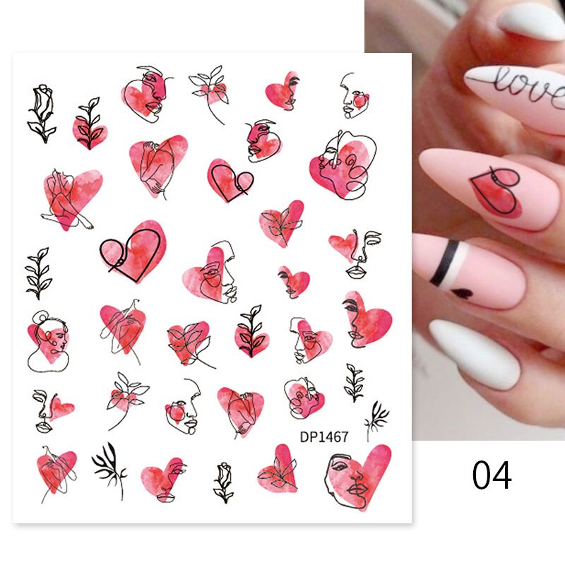 Harunouta Purple Heart Love Design 3D Nail Sticker Letters Stickers Face Pattern Trasnfer Sliders Valentine Nail Art Decoration