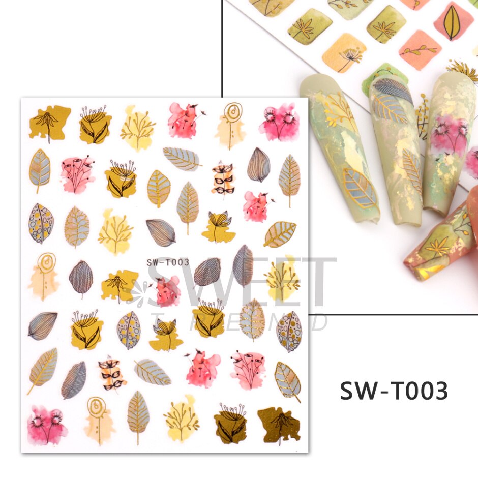 Maple Leaf Fall Nail Design Black Yellow Leaves Autumn Nail Art Stickers for Manicure 3D Polish  October Sliders Foils SASW-CS