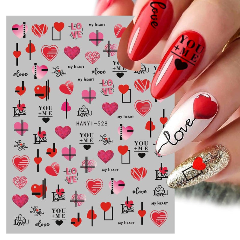 Harunouta Purple Heart Love Design 3D Nail Sticker Letters Stickers Face Pattern Trasnfer Sliders Valentine Nail Art Decoration