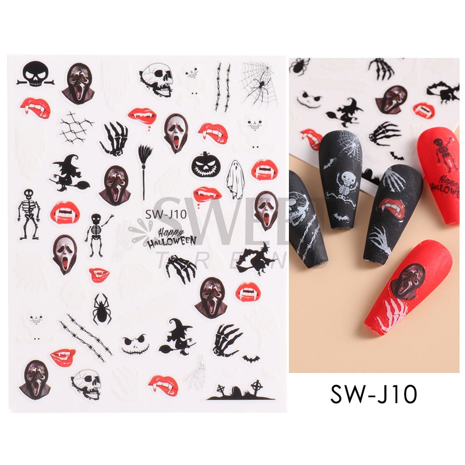 Maple Leaf Fall Nail Design Black Yellow Leaves Autumn Nail Art Stickers for Manicure 3D Polish  October Sliders Foils SASW-CS