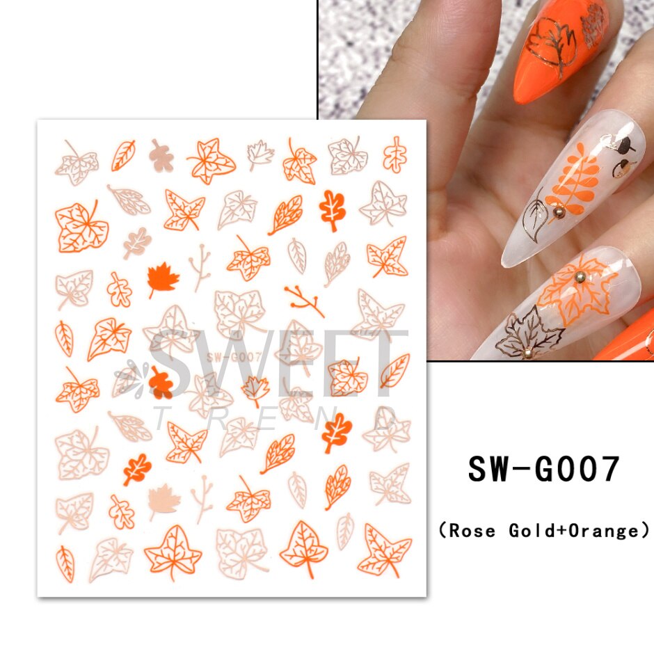 Maple Leaf Fall Nail Design Black Yellow Leaves Autumn Nail Art Stickers for Manicure 3D Polish  October Sliders Foils SASW-CS