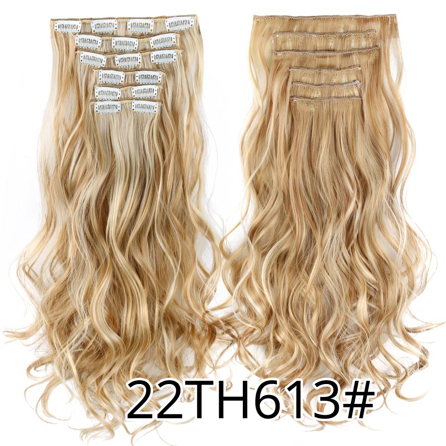 Alileader Synthetic Clip On Hair Extension 6Pcs/Set 22inch Straight Hairpiece Curly 16 Clips In Hair Ombre Heat Resistant Fiber