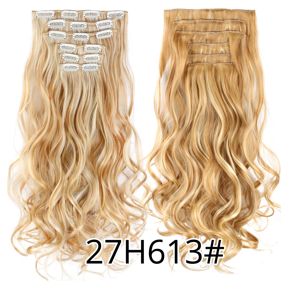 Alileader Synthetic Clip On Hair Extension 6Pcs/Set 22inch Straight Hairpiece Curly 16 Clips In Hair Ombre Heat Resistant Fiber