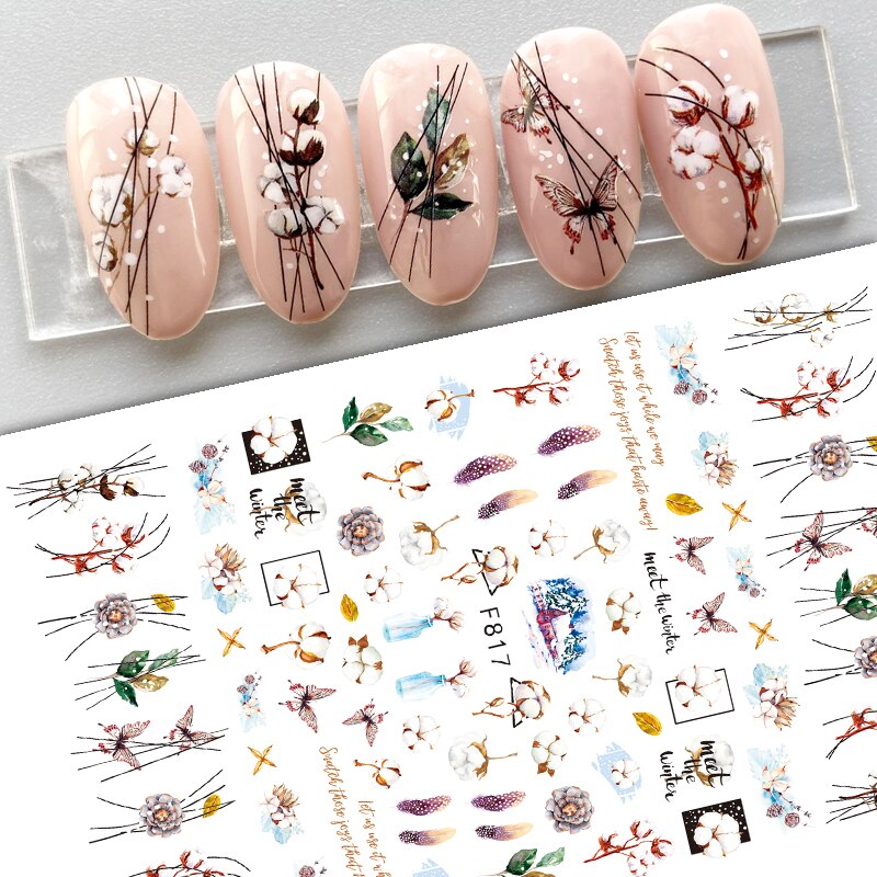 Maple Leaf Fall Nail Design Black Yellow Leaves Autumn Nail Art Stickers for Manicure 3D Polish  October Sliders Foils SASW-CS