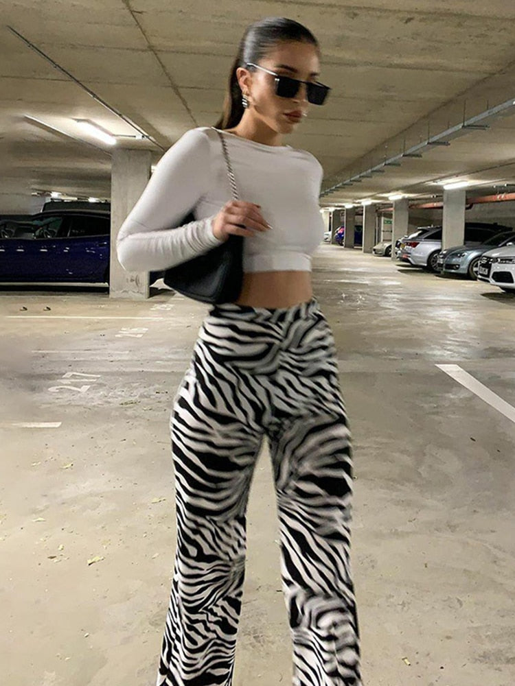 WannaThis Zebra Print Wide Leg Pants Trousers Sexy High Waist Autumn Women New 2020 Fashion Casual Female Trousers Streetwear