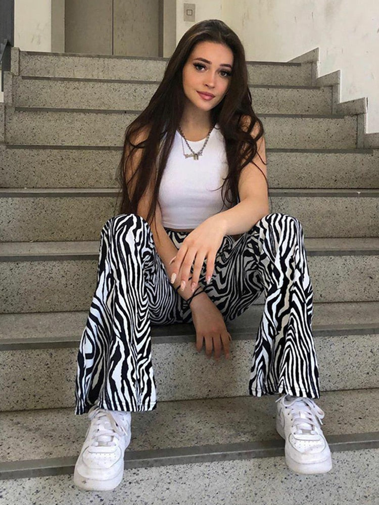 WannaThis Zebra Print Wide Leg Pants Trousers Sexy High Waist Autumn Women New 2020 Fashion Casual Female Trousers Streetwear