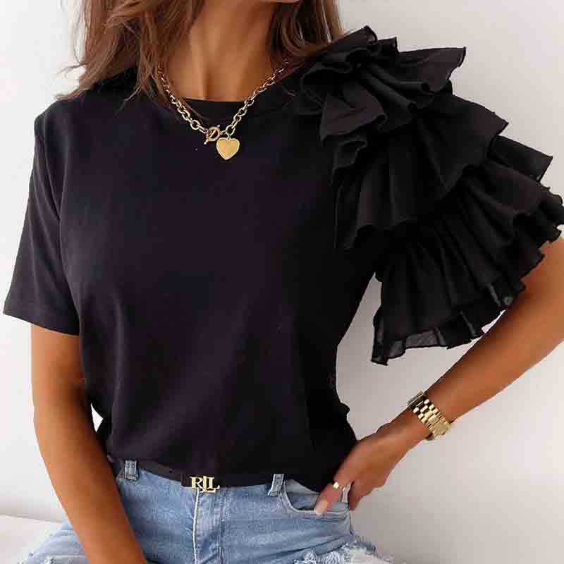 Top da donna maniche corte in chiffon