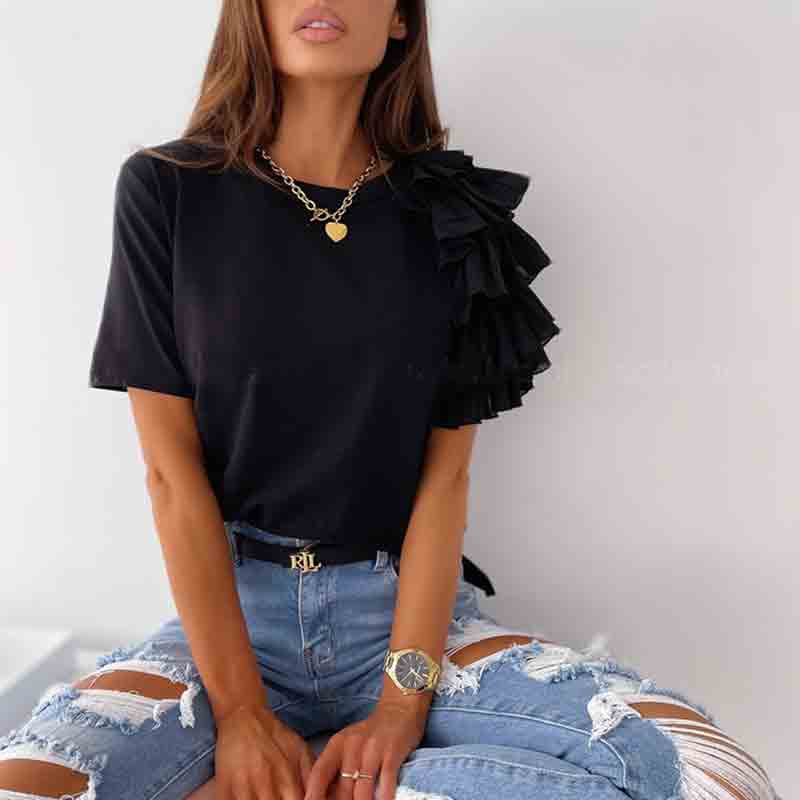 Top da donna maniche corte in chiffon