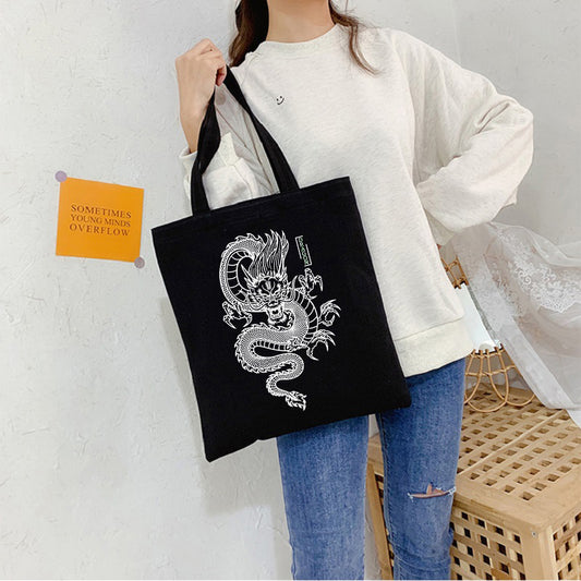 Borsa Shopper in tela con stampa drago Punk Goth