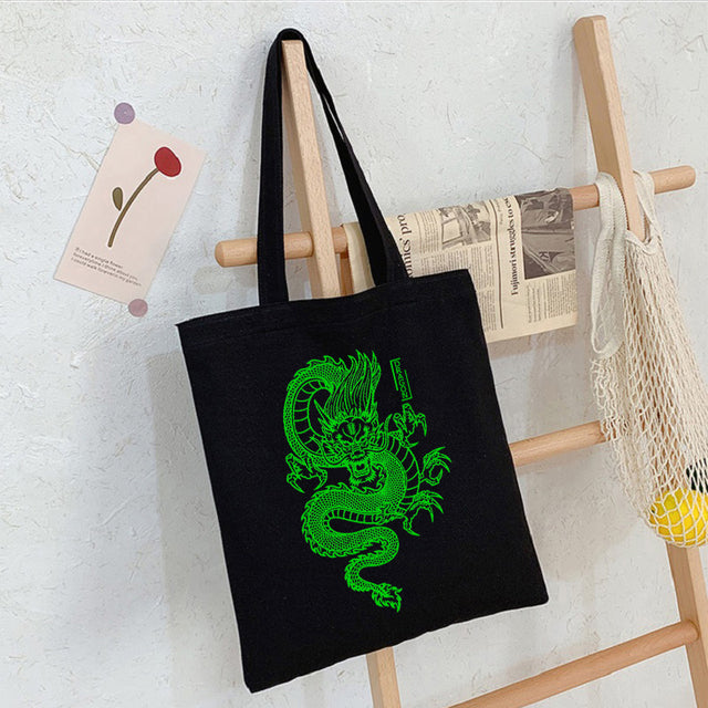 Borsa Shopper in tela con stampa drago Punk Goth