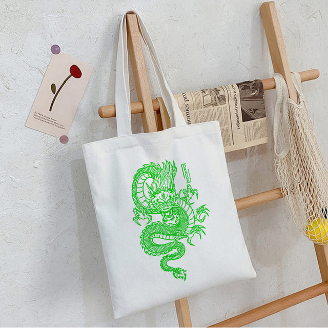 Borsa Shopper in tela con stampa drago Punk Goth