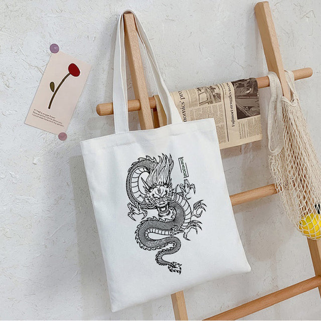 Borsa Shopper in tela con stampa drago Punk Goth