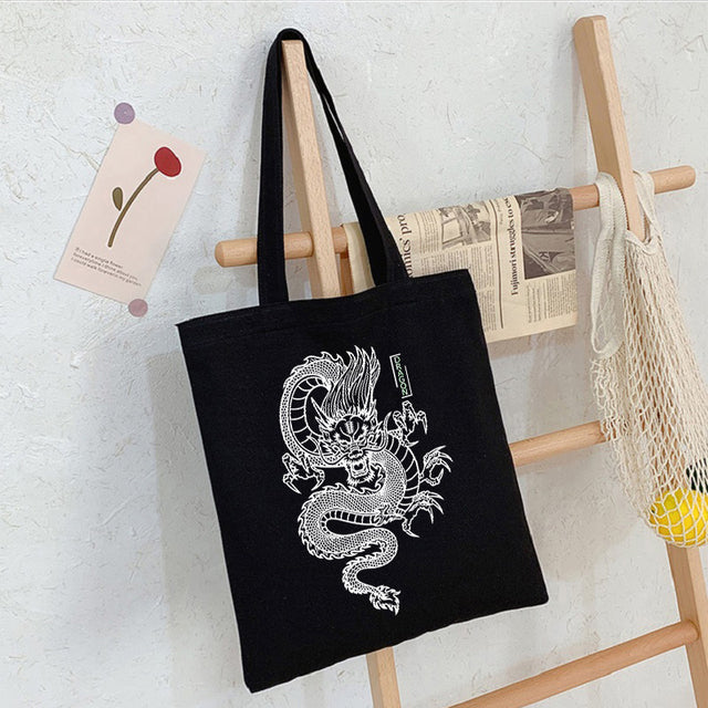 Borsa Shopper in tela con stampa drago Punk Goth