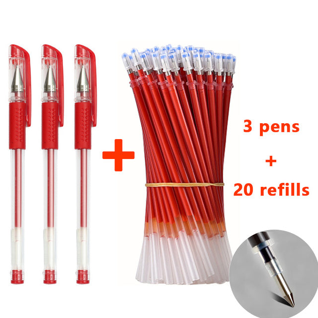 25 Pcs Set di ricarica penna a sfera nero blu rosso inchiostro Gel penna punta 0.5mm