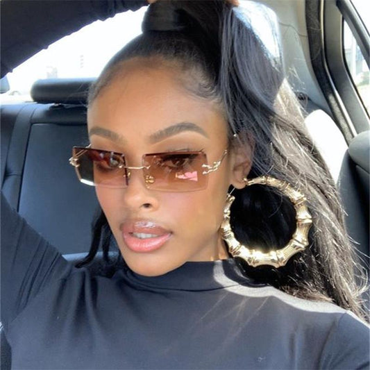 Rimless Sunglasses Rectangle Fashion Popular Women Men Shades  Small Square Sun Glasses For Female Summer Traveling Brown Oculos