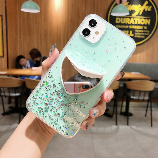 Cuore Make-up Specchio Paillettes Glitter Mascherina Per  iPhone 13 12 11 Pro Max XR X XS Max 7 8 
Color Green