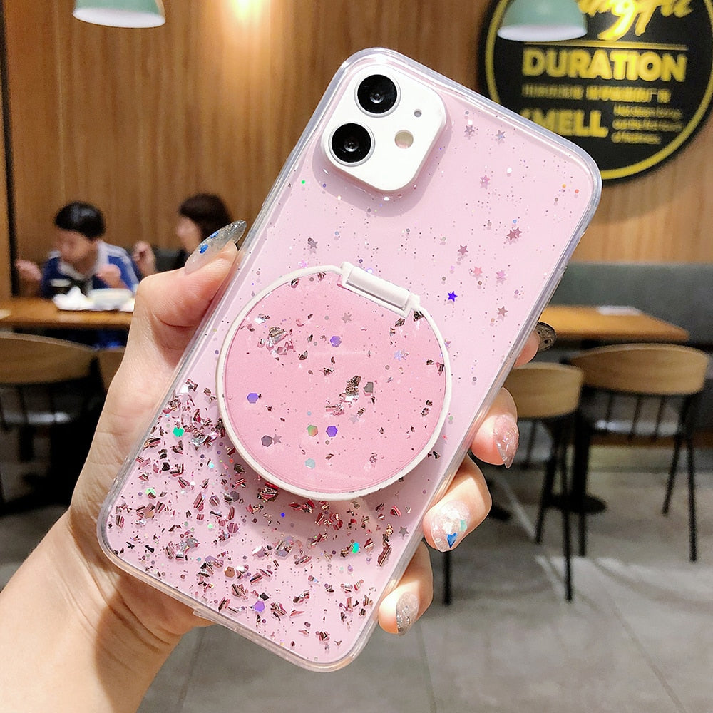 Make-up Specchio Paillettes Glitter Mascherina Per  iPhone 13 12 11 Pro Max XR X XS Max 7 8 
Pink