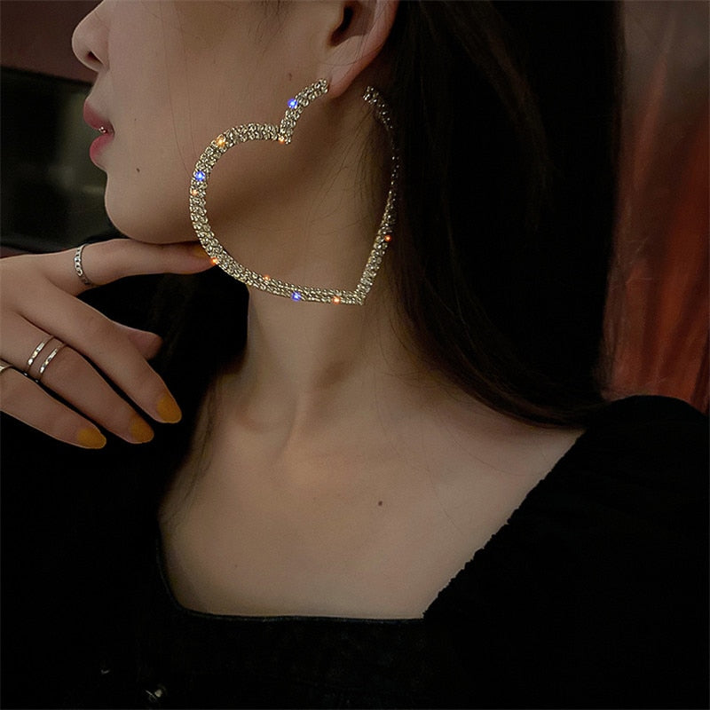 FYUAN Fashion Big Heart Crystal Hoop Earrings for Women Bijoux Geometric Rhinestones Earrings Statement Jewelry Gifts