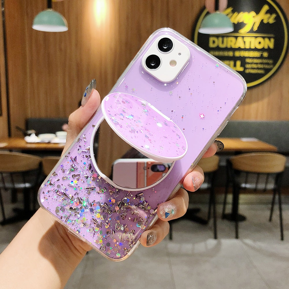 Make-up Specchio Paillettes Glitter Mascherina Per  iPhone 13 12 11 Pro Max XR X XS Max 7 8 
Purple