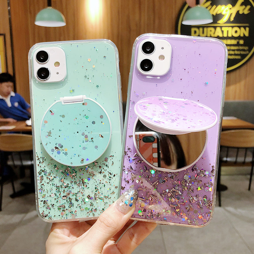 Make-up Specchio Paillettes Glitter Mascherina Per  iPhone 13 12 11 Pro Max XR X XS Max 7 8 
Pink